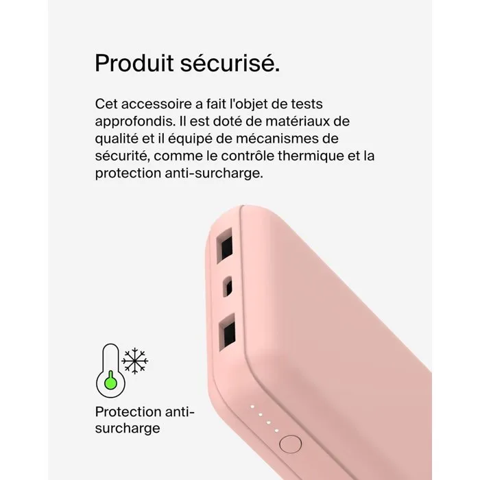 Belkin BEL0745883837717 Batería Externa 20000 mAh, Power Bank con USB-A y USB-C, 15W, Rosa