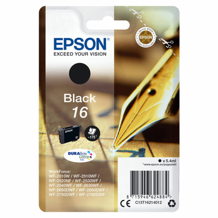 Epson Cartucho de Tinta Negro 16 Original C13T16214022 (5,4 ml) Corriente Estándar