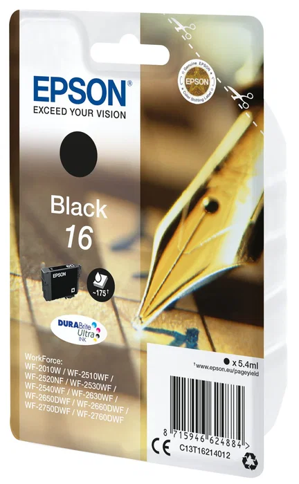 Epson C13T16214022 Cartucho de Tinta Original Negro XL 175 páginas para Workforce WF-2010, 2510, 2520, 2530, 2540, 2630, 2650, 2660, 2750, 2760