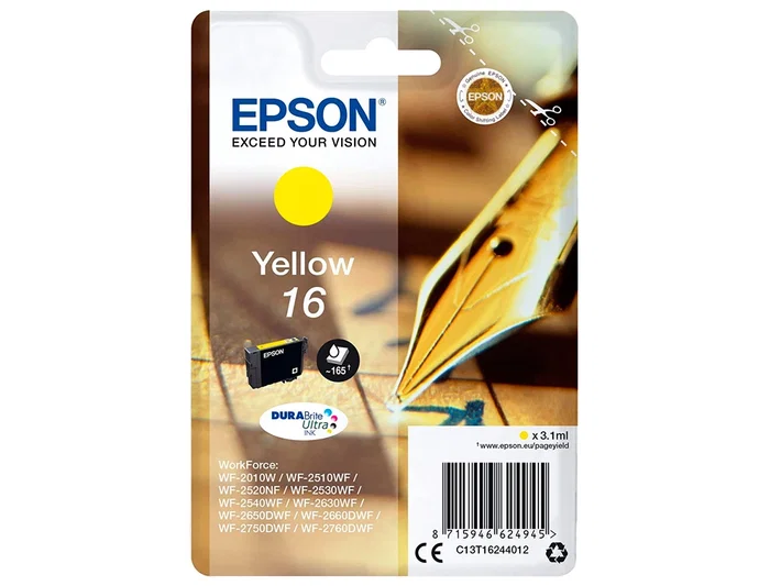 Epson 16 Tinta Amarilla WF2010W WF2510WF WF2520NF WF2530WF WF2540WF Original 175 Páginas