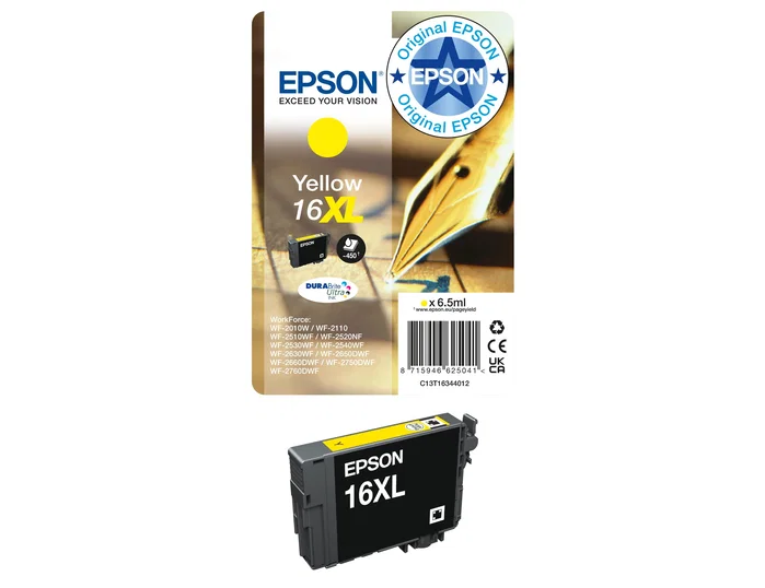 Epson Cartucho de Tinta DURABrite Ultra 16XL Amarillo C13T16344012 Original, 450 páginas