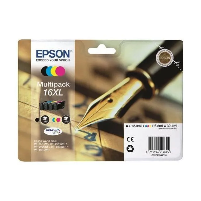Epson Multipack de cartuchos de tinta 16XL Original Negro, Cian, Magenta y Amarillo C13T16364022 Epson Multipack de cartuchos de tinta 16XL Original Negro, Cian, Magenta y Amarillo C13T16364022