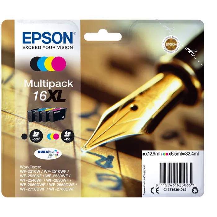 Epson Multipack de cartuchos de tinta 16XL Original Negro, Cian, Magenta y Amarillo C13T16364022 Epson Multipack de cartuchos de tinta 16XL Original Negro, Cian, Magenta y Amarillo C13T16364022