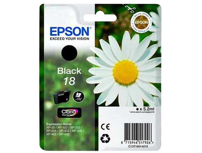 Epson Expression Home XP-102/205/305/322/405/422 Cartucho Negro nº18