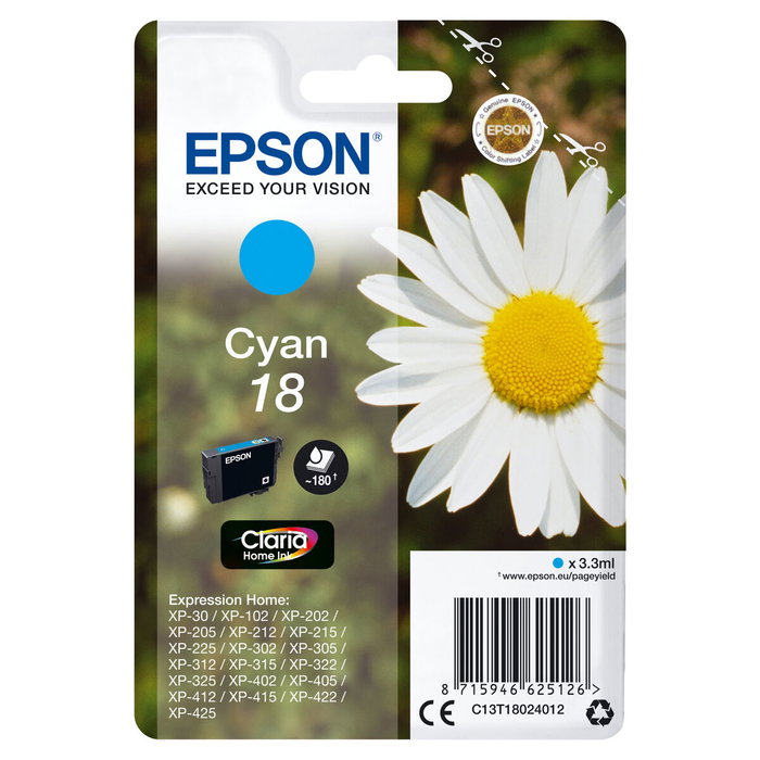 Epson Cartucho de Tinta Cian nº18 Claria Home C13T18024012 Original Epson Cartucho de Tinta Cian nº18 Claria Home C13T18024012 Original
