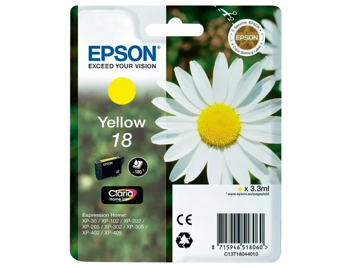 Epson Cartucho de Tinta Amarillo nº18 C13T18044012 Claria Home Ink Epson Cartucho de Tinta Amarillo nº18 C13T18044012 Claria Home Ink