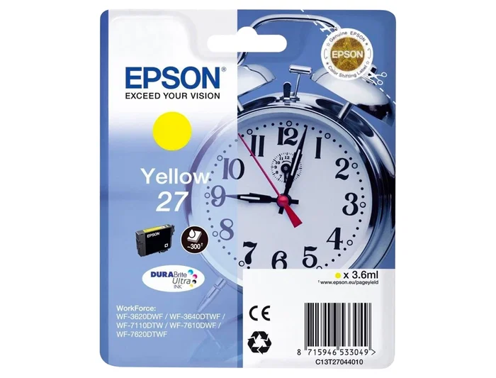 Epson 27 Tinta Amarilla Ink-jet para WF-3620, 7110, 7610, 7620 - 2.200 Páginas