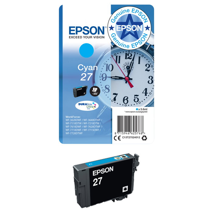 Epson 27XXL Tinta Negra Original DURABrite Ultra 34.1ml para WorkForce WF-3640/7110/7610/7620/7710/7715/7720/7210