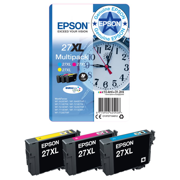 Epson 27XXL Tinta Negra Original DURABrite Ultra 34.1ml para WorkForce WF-3640/7110/7610/7620/7710/7715/7720/7210