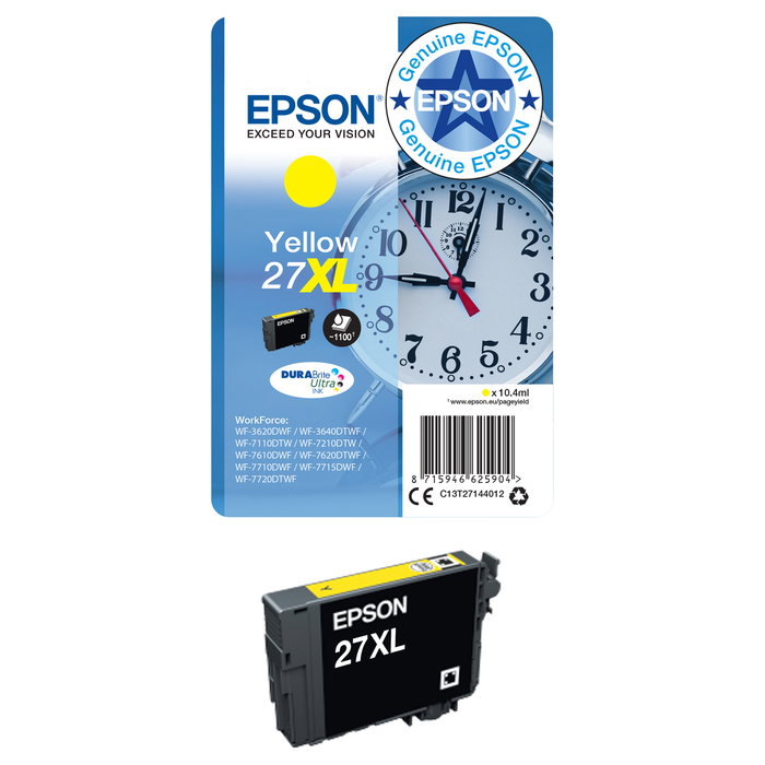 Epson 27XXL Tinta Negra Original DURABrite Ultra 34.1ml para WorkForce WF-3640/7110/7610/7620/7710/7715/7720/7210