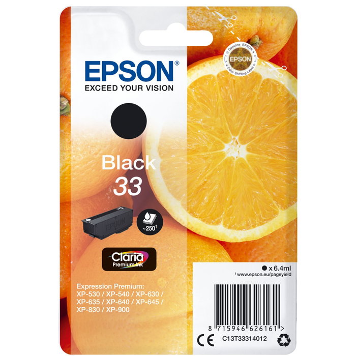 Epson Cartucho de Tinta Negro Nº33 Claria Premium T333140 para Expression Premium XP-530/XP-630/XP-900/etc. (6,4 ml) *Original* Epson Cartucho de Tinta Negro Nº33 Claria Premium T333140 para Expression Premium XP-530/XP-630/XP-900/etc. (6,4 ml) *Original*