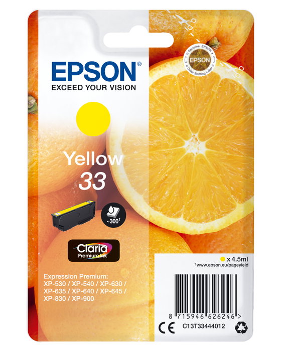 Epson Cartucho Amarillo Claria Premium C13T33444012 Epson Cartucho Amarillo Claria Premium C13T33444012