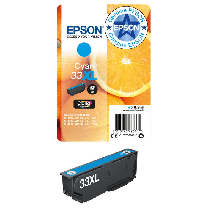 Epson Cartucho de Tinta 33XL Cian C13T33624012 Claria Premium