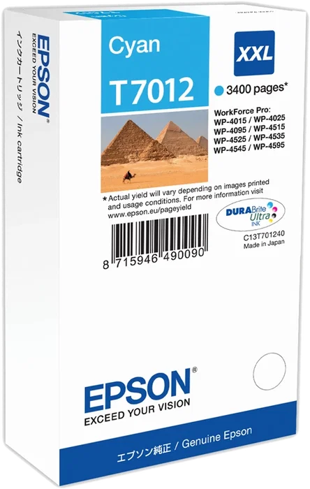 Epson T7012 XXL Cartucho de tinta cian C13T70124010 ~3400 páginas Epson T7012 XXL Cartucho de tinta cian C13T70124010 ~3400 páginas