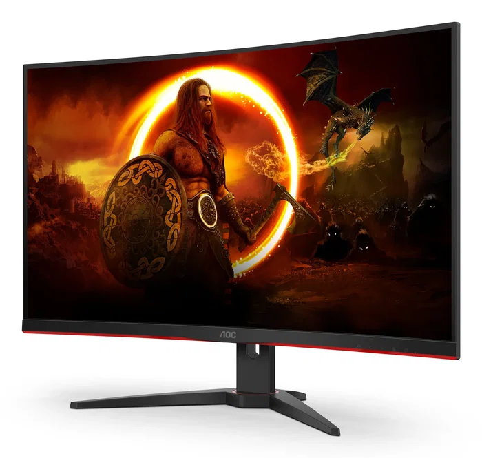 AOC Monitor Gaming Curvo C32G2ZE/BK 31.5" (80 cm) Full HD, 240Hz, 0.5ms MPRT, AMD FreeSync Premium, Panel VA 1500R, Negro/Rojo
