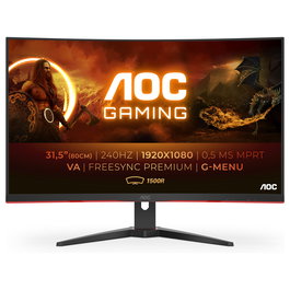 AOC C32G2ZE Monitor Gaming Curvo 31.5'' (80 cm) Full HD 1920x1080, 240Hz, 1ms, AMD FreeSync Premium, 1500R, Negro/Rojo