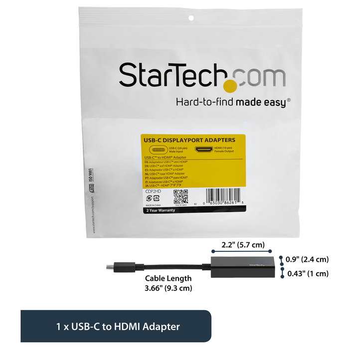 StarTech.com Adaptador gráfico USB-C a HDMI 4K 30Hz CDP2HD Negro