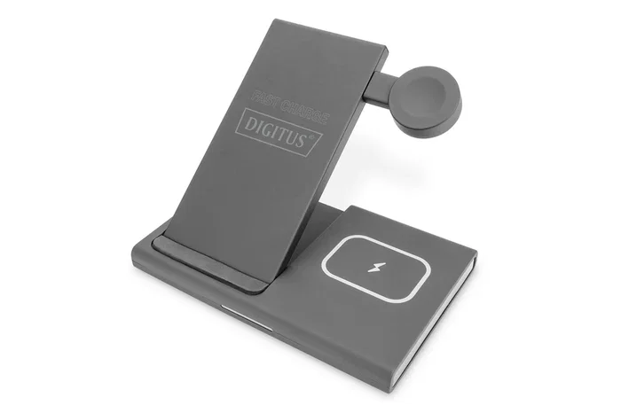 DIGITUS DA-10084 Estación de Carga Inalámbrica Plegable 3 en 1 para iPhone, Apple Watch y AirPods con MagSafe y Qi