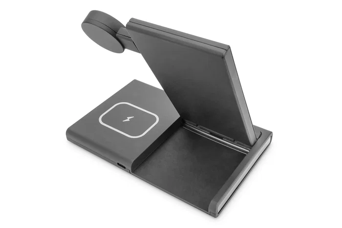 DIGITUS DA-10084 Estación de Carga Inalámbrica Plegable 3 en 1 para iPhone, Apple Watch y AirPods con MagSafe y Qi