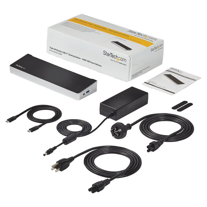 StarTech.com Dock USB-C para 3 Monitores 4K - Estación de acoplamiento Triple 4K con 100W PD, 5 Puertos USB 3.2, HDMI, DisplayPort, Ethernet para Mac y Windows