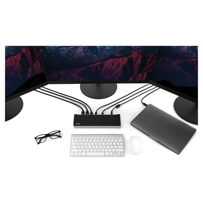 StarTech.com Dock USB-C para 3 Monitores 4K - Estación de acoplamiento Triple 4K con 100W PD, 5 Puertos USB 3.2, HDMI, DisplayPort, Ethernet para Mac y Windows