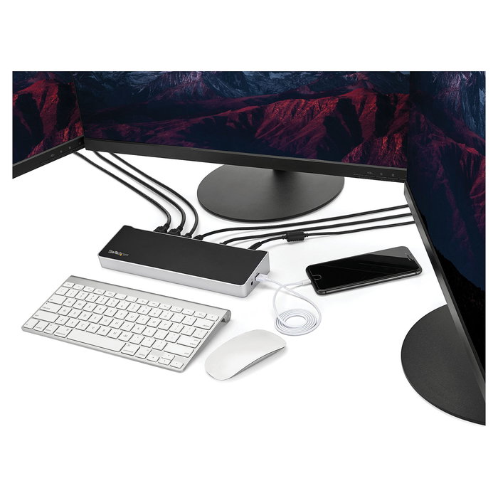 StarTech.com Dock USB-C para 3 Monitores 4K - Estación de acoplamiento Triple 4K con 100W PD, 5 Puertos USB 3.2, HDMI, DisplayPort, Ethernet para Mac y Windows