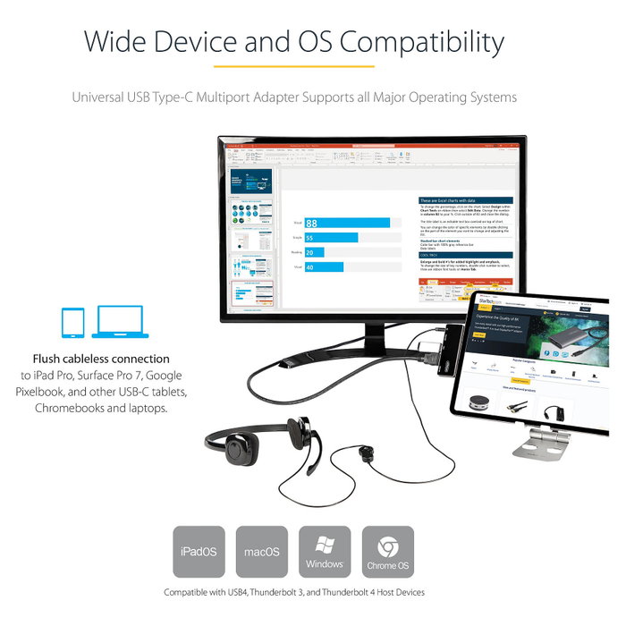 StarTech.com Adaptador Multipuertos USB-C HDMI 4K 60Hz 100W PD Negro, Plata