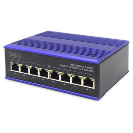 Digitus Switch PoE Industrial 8 Puertos Fast Ethernet 10/100 (30W por Puerto) No Gestionado, Montaje Pared/DIN, -40 a 85°C, Negro/Azul