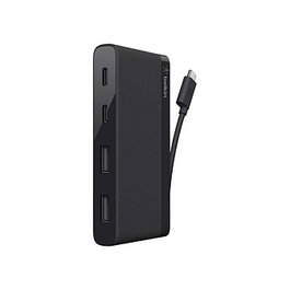 Belkin Hub de Viaje USB-C de 4 Puertos (2x USB-A, 2x USB-C) USB 3.2 Gen 1, 5 Gbps, Negro, Compatible con MacBook - F4U090btBLK
