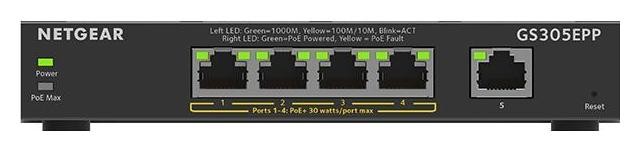 NETGEAR GS305EPP Switch Gestionado de 5 Puertos Gigabit con PoE+ NETGEAR GS305EPP Switch Gestionado de 5 Puertos Gigabit con PoE+