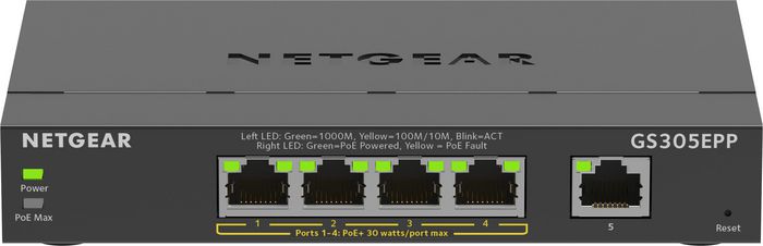 NETGEAR GS305EPP Switch Gestionado de 5 Puertos Gigabit con PoE+ NETGEAR GS305EPP Switch Gestionado de 5 Puertos Gigabit con PoE+