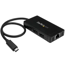 StarTech.com Concentrador USB 3.0 de 3 Puertos con USB-C y Ethernet Gigabit Negro
