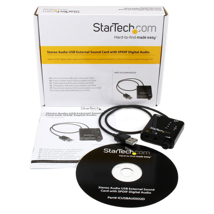 StarTech.com Tarjeta de Sonido USB Externa Estéreo con Salida SPDIF Digital Óptica y Entrada Micrófono, 24 Bit, 5.1 Canales, USB Sound Adapter - Negro StarTech.com Tarjeta de Sonido USB Externa Estéreo con Salida SPDIF Digital Óptica y Entrada Micrófono, 24 Bit, 5.1 Canales, USB Sound Adapter - Negro