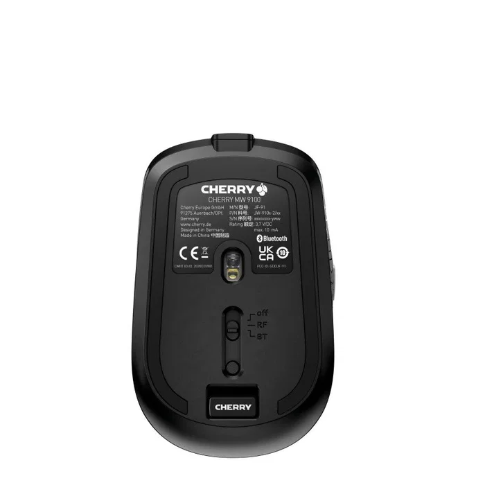 CHERRY Ratón Inalámbrico MW 9100 / JW-9100-2 RF 2.4GHz + Bluetooth 4.0 Ambidiestro, 2400 DPI, USB-C Recargable, Batería Litio, Negro, para Oficina