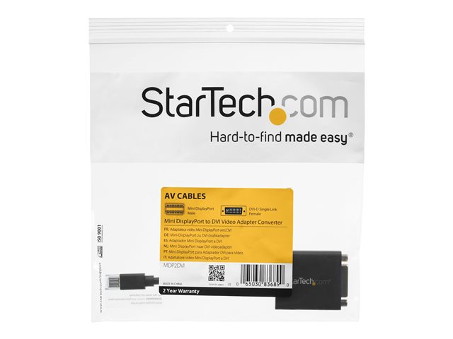 Startech Adaptador Conversor de Video Mini DisplayPort a DVI Pasivo, 1920x1200, Cable 10.2 cm, Negro