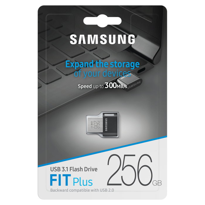 Samsung FIT Plus MUF-256AB 256 GB, USB 3.2 Gen 1 (3.1 Gen 1), 400 MB/s Lectura, Resistente al Agua y Golpes, Gris/Plata