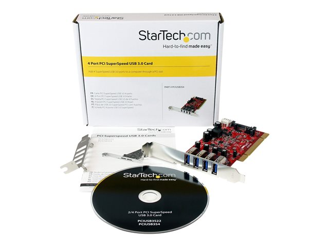 StarTech Tarjeta Adaptadora PCI USB 3.0 SuperSpeed de 4 Puertos, Perfil Bajo, Alimentación SATA, Compatible con Windows 10/8/7/XP/Vista