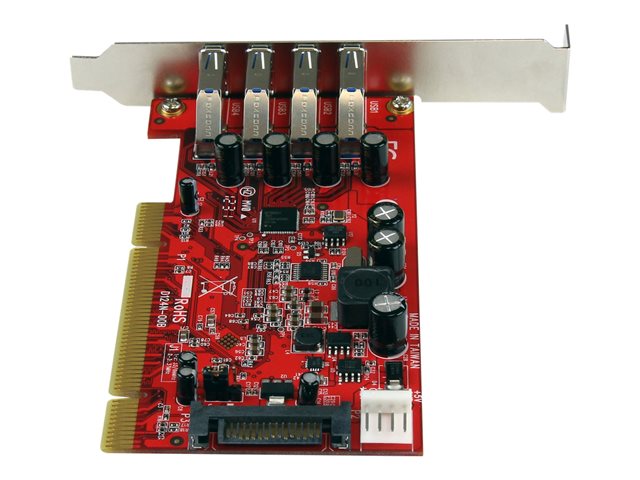 StarTech Tarjeta Adaptadora PCI USB 3.0 SuperSpeed de 4 Puertos, Perfil Bajo, Alimentación SATA, Compatible con Windows 10/8/7/XP/Vista