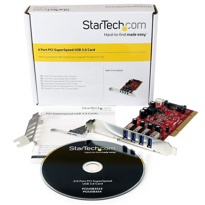 StarTech.com Tarjeta Adaptador PCI USB 3.0 5Gbps 4 Puertos Rojo