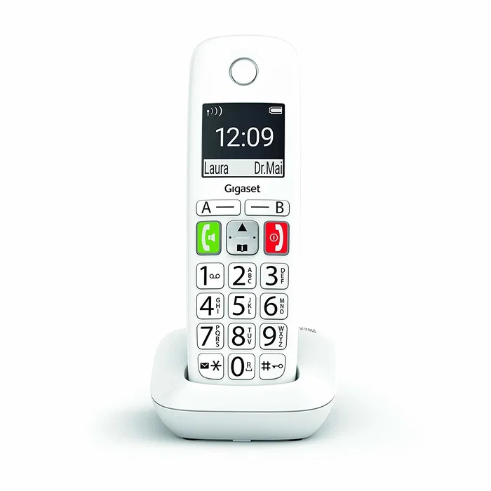 Gigaset E290 Teléfono Fijo Inalámbrico DECT/Analógico con Identificador de Llamadas, Teclas Grandes, Pantalla Alta Legibilidad, 150 Números, 21 Tonos, Color Blanco