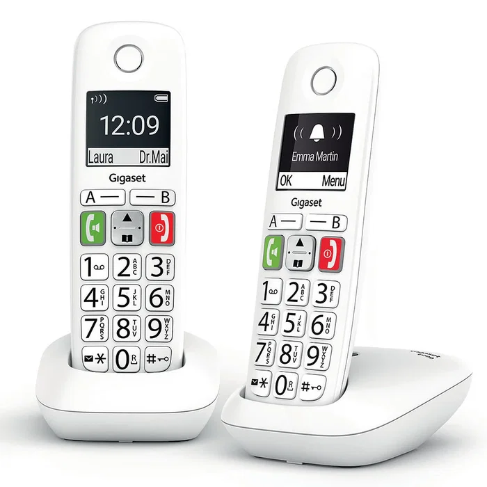 Gigaset E290 Teléfono Fijo Inalámbrico DECT/Analógico con Identificador de Llamadas, Teclas Grandes, Pantalla Alta Legibilidad, 150 Números, 21 Tonos, Color Blanco