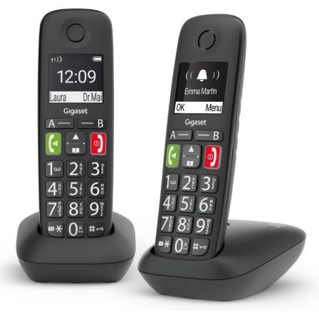 Gigaset E290/ Pack DUO Teléfono Inalámbrico Negro con Pantalla Grande y Teclas Grandes Gigaset E290/ Pack DUO Teléfono Inalámbrico Negro con Pantalla Grande y Teclas Grandes