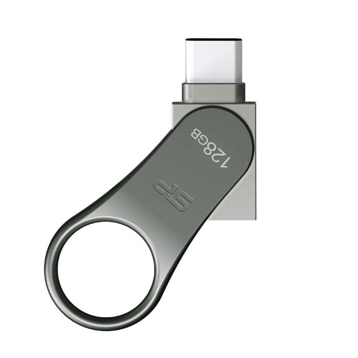 Silicon Power Lápiz USB C80 128GB USB-C 3.2 Gen 1, Metal Resistente, Compatible con Portátiles y Smartphones, Color Titanio, Modelo SP128GBUC3C80V1S