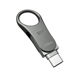 Silicon Power Lápiz USB C80 128GB USB-C 3.2 Gen 1, Metal Resistente, Compatible con Portátiles y Smartphones, Color Titanio, Modelo SP128GBUC3C80V1S