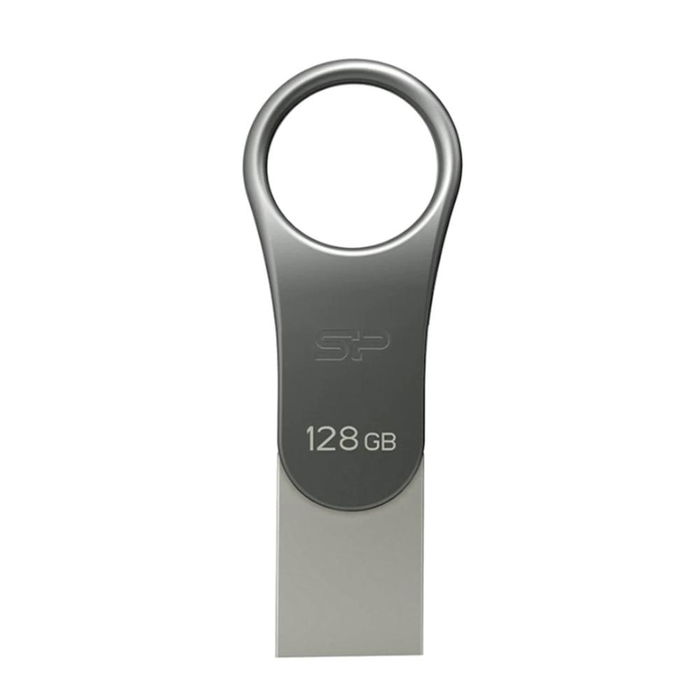 Silicon Power Lápiz USB C80 128GB USB-C 3.2 Gen 1, Metal Resistente, Compatible con Portátiles y Smartphones, Color Titanio, Modelo SP128GBUC3C80V1S