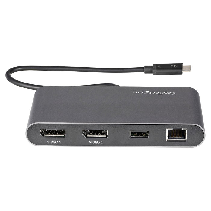 StarTech.com Docking Station Thunderbolt 3 TB3DKM2DPL con 2x DisplayPort 4K 60Hz, USB-A y Ethernet, Gris