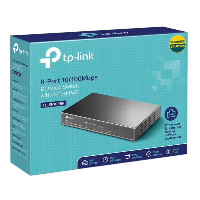 TP-Link TL-SF1008P Switch de 8 Puertos 10/100 con 4 Puertos PoE, Negro