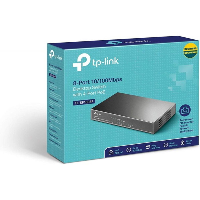 TP-Link TL-SF1008P Switch de 8 Puertos 10/100 con 4 Puertos PoE, Negro