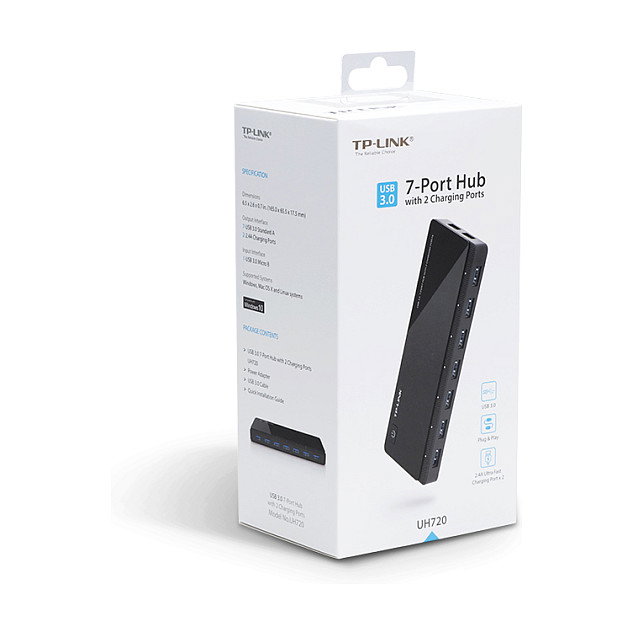 TP-Link UH720 Hub USB de 9 puertos con 2 puertos de carga rápida, Negro