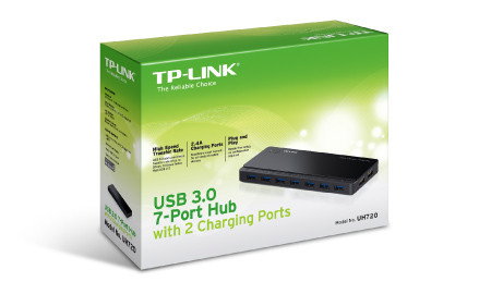 TP-LINK UH720 Hub USB 3.2 Gen 1 (3.1 Gen 1) Type-A con 9 Puertos y Adaptador AC, Negro